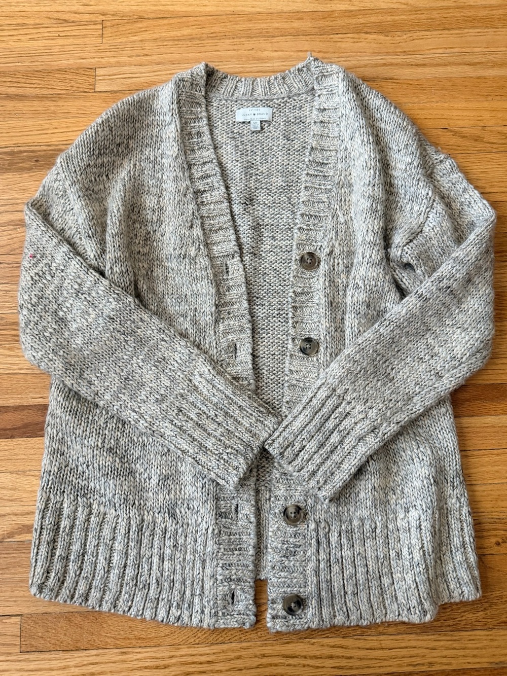 Lucky Brand Heather Gray Button-Up Knit Cardigan